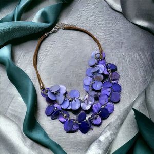 Purple Fringe Necklace Disc Bead Double Strand Lavender Lilac Brown Cord Fashion